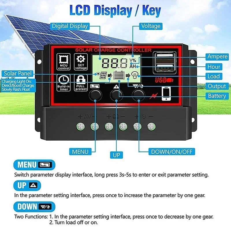 شاشة LCD تحكم مزدوج بتقنية MOS - مراجعة Pwm Charge Controller وسعره