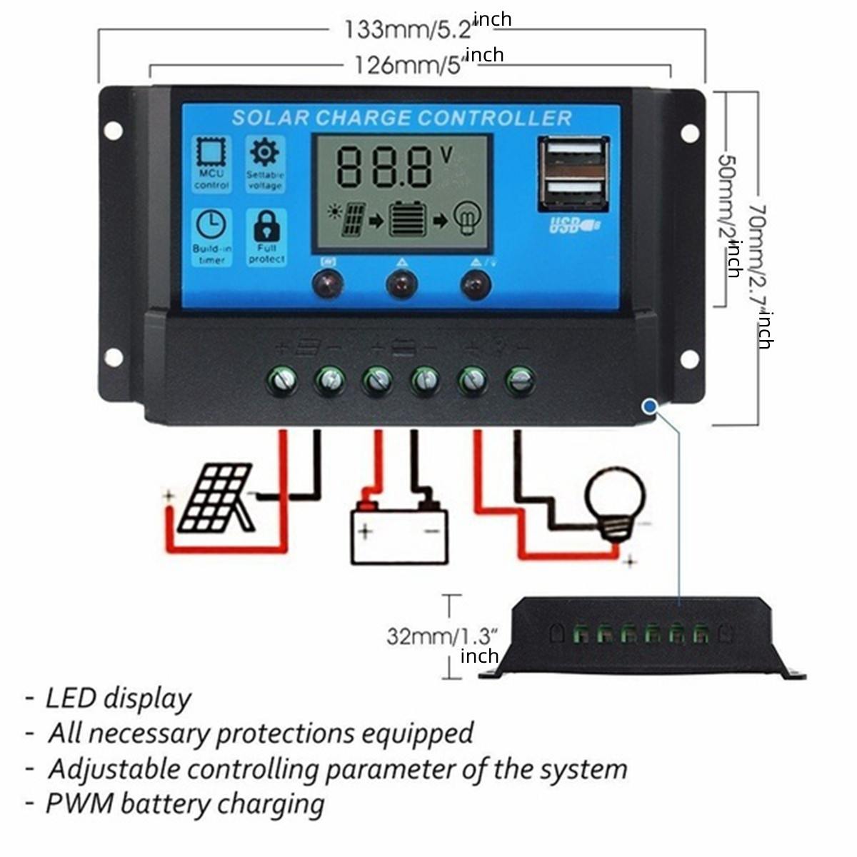 10/20/30/40/50/60/100A PWM الش - مراجعة Pwm Charge Controller وسعره